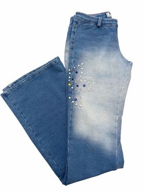 Vento Livre Brazilian Denim Rhinestone Star Burst Flare Jeans Bling Vintage Y2K